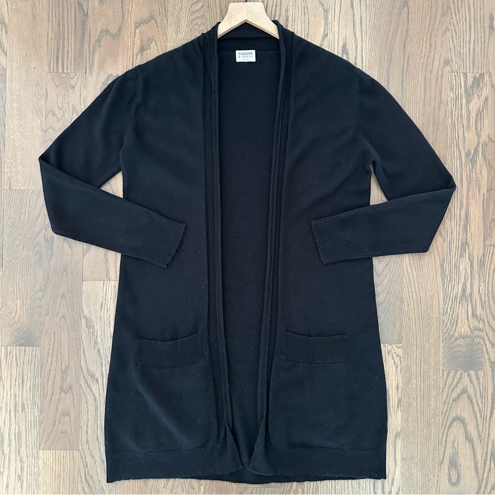 Barrow & Grove 100% Cashmere Shawl Collar Open Cardigan in Black Medium